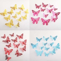 Autocollants muraux papillons 3D creux style J, 12 pièces, effet métallique, pour décoration murale de mariage et fête d'anniversaire - Vente chaude