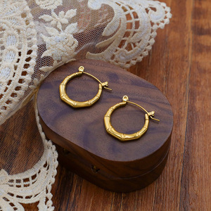 Hoop Earrings Gold Stainless Steel Bamboo Joint Style For Women Fashion Jewelry - Product Image 2