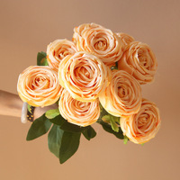 Großhandel 10 Köpfe Rot-Weiße Seiden-Satin Künstliche Rosen-Sträuße Natürlich Anmutende Blumen für Hochzeit Valentinstag Abschlussfeier Ostern