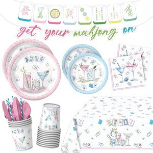 Vaisselle jetable à thème Mahjong très populaire pour anniversaires, soirées jeux et fêtes - Product Image 1