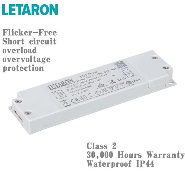 LETARON CE Certified 3-Year Warranty 80-89% 6W-20W 12V-24V IP44 Waterproof Plastic AC-DC LED Strip Light Flicker-free LED Driver