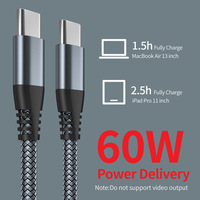 Câble de charge rapide PD double Type-C, adaptateur C-à-C, connecteur coudé à 90 degrés, charge rapide 60W pour ordinateurs portables et smartphones