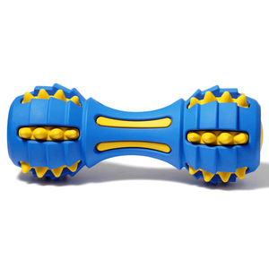 Venta al por mayor Eco-Friendly TPR Pet Squeak Masticar Juguetes Limpieza de dientes Mancuernas Deportes interactivos Juguetes para perros - Product Image 1