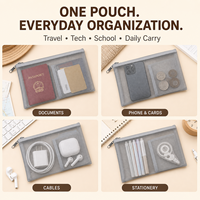 Pochette de rangement en nylon transparent avec logo personnalisé, double poche zippée, sac de voyage pour passeport, câbles, cartes et fournitures de bureau