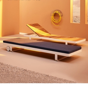 Y445J Wheel Lounge Silla de sol Madera Ajustable Plegable Muebles públicos al aire libre Piscina Playa Ocio Relajante Cubierta familiar Reclinables - Product Image 4