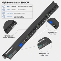 KAILES (KLS) KLS-K55 Série ZD PDU intelligent haute puissance 63A 346-415Vac 12 prises IEC320 C19 avec surveillance des branches, usage industriel, noir