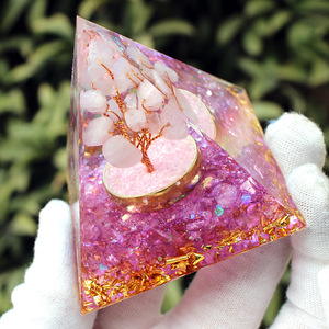 <b>Crystal</b> <b>Tree</b> Pyramid Resin Epoxy Craft Rose Quartz Copper Home Decoration Desktop Ornament - Product Image 3