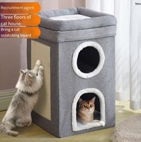 Lit pour chat à 3 étages pour l'intérieur, meubles de lits de grotte pour chat couverts, organisateur de lit pour chat d'intérieur