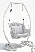 Fauteuil suspendu de jardin moderne, élégant et tendance, chaise œuf en corde tressée pour terrasse extérieure avec structure métallique et coussin imperméable