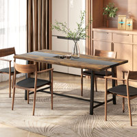 Table à manger industrielle moderne pour 8 personnes, 70,9 pouces de long, rectangulaire, écologique, réglable, avec pieds en acier