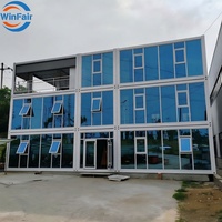 Rumah Kontainer Prefab Modular Tiga Lantai WinFair Dengan Dinding Kaca dari Cina untuk Kamp Pekerja / Kamp Buruh / Hunian Sementara