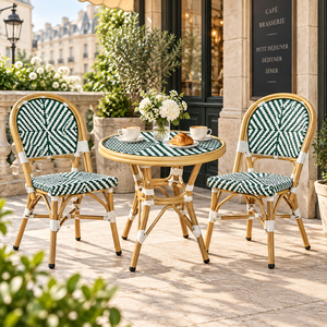 Table de bistrot ronde moderne pour l'extérieur avec structure en alliage d'aluminium et tressage en rotin PE pour café, restaurant, terrasse, balcon, jardin - Product Image 1