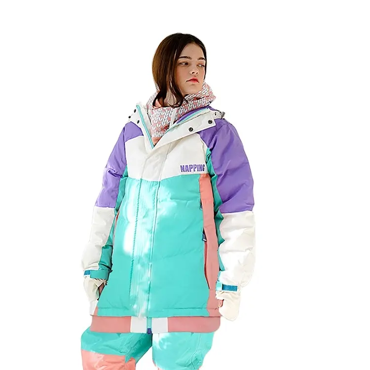 OEM/ODM Purple Green Long Outdoor Sports Suit Coat Active Ski Snowboard Woman Custom Logo Winter Jacket