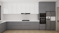Armoires de cuisine en forme de L avec finition laquée Four encastré et micro-ondes pour une utilisation en appartement