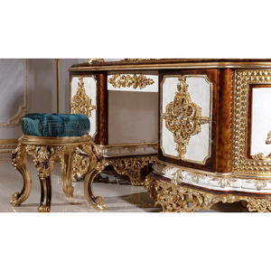 Juego de muebles de dormitorio clásicos personalizados, tapicería de tela antigua tallada, madera sólida, Familia Real, cama <span class=keywords><strong>King</strong></span> Size - Product Image 5