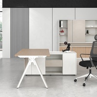 Meuble de bureau exécutif en forme de L de 1,6 m en Chine, couleur chêne clair et blanc, bureau avec table de retour et tiroir de rangement verrouillable