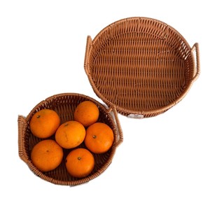 Panier de rangement ovale en imitation rotin de bambou avec poignées pour fruits, collations, plateau de service alimentaire - Product Image 5