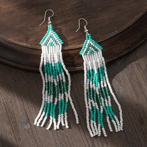 Perles de riz tissées boucles d'oreilles exagérées Uionen 1007 Design géométrique à la mode mode Niche Resort Style pour les femmes alliage principal - Product Image 6