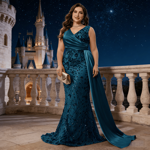 Abito da Sera di Lusso Europeo-Americano, Taglia Grande, <span class=keywords><strong>Elegante</strong></span> <span class=keywords><strong>con</strong></span> Paillettes, Aderente, Senza Spalline, Collo <span class=keywords><strong>all</strong></span>'<span class=keywords><strong>Americana</strong></span>, Lunghezza a Terra - Product Image 4