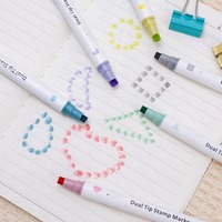 Marqueurs double pointe à tampon étoile/cœur/lune/goutte/equerre – Stylos de coloriage artistique double tête pour journalisation et usage scolaire