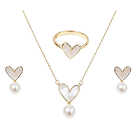 Perhiasan Hati Set 3 Buah 7-8 Mutiara Air Tawar Berkualitas Tinggi dengan Inlay Cangkang Berlapis Emas Tembaga Tahan Lama dengan Retensi Warna yang Tahan Lama.