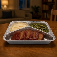 Barquette en aluminium à 3 compartiments, qualité alimentaire, côtelée avec couvercle, pour la restauration aérienne, vente en gros, OEM personnalisé
