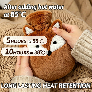 Belle bouteille d'eau chaude ronde mini de 1000 ml avec housse en peluche <span class=keywords><strong>renard</strong></span>, idéale pour se réchauffer les mains - Product Image 3