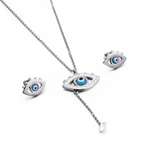 Ensemble collier et boucles d'oreilles œil porte-bonheur en cristal plaqué or 18 carats pour femme - Mariage, fiançailles, anniversaire, fête - Product Image 2