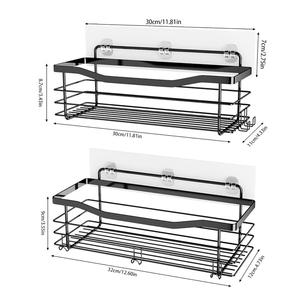 2er-Pack Edelstahl Wandmontierter Organizer Duschablage Badezimmer Shampoo-Aufbewahrung Organizer mit 4 Abnehmbaren Haken - Product Image 6
