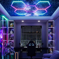 Système d'éclairage LED RGB pour garage à 5 grilles, plafonnier hexagonal RGB pour studio, atelier, bureau, salle de jeux, fête