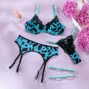 Hot Selling Sexy Lingerie With Garter Belt Color Contrast Mesh Lace Printing 3 PCS Lingerie Pour Femmes Sexy - Product Image 6