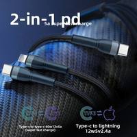 Cable de Datos Trenzado de Nailon Tipo C 2 en 1, Conductor de Cobre Puro, Carga Rápida Blindada PD 60W 5A para iOS 15/16, Android, Computadora y Móvil