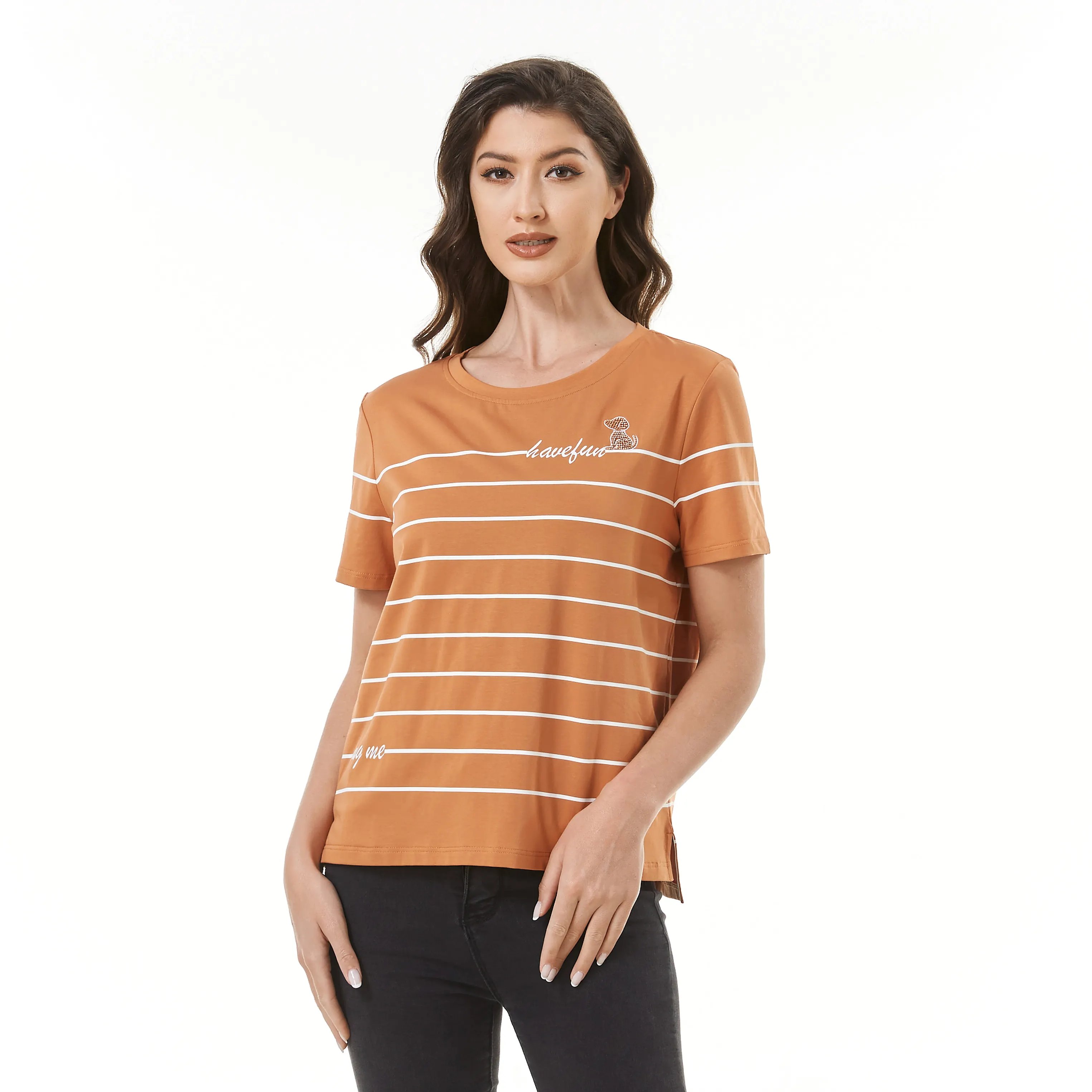 New design Custom printing yarn dyed striped t shirt for women and girls high quality custom full color striped women t shirt