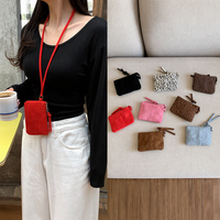 Mini portefeuille en suède à suspendre au cou, fermeture éclair, porte-cartes portable, pochette imprimé léopard, sac bandoulière, porte-monnaie pour usage quotidien