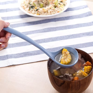 Cuchara de sopa reutilizable de paja de trigo, ecológica, con mango largo y espesado, para servir en el hogar, cocina, restaurante y olla caliente - Product Image 6
