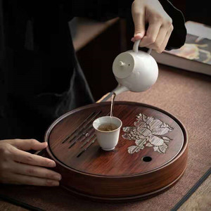 Da'an Tang Carbonized <b>Bamboo</b> Tea Tray Round Embedded Dry Brewing Small Tea <b>Table</b> <b>Bamboo</b> Tea Sea New Chinese Style - Product Image 3