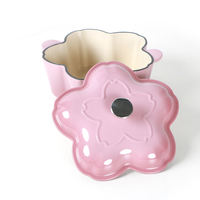 Casserole en fonte en forme de fleur, revêtement émaillé, résistante au four, lavable au lave-vaisselle, écologique, rose, pour cuisinières à gaz et à induction