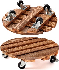 Support de <span class=keywords><strong>plante</strong></span> rond en <span class=keywords><strong>bois</strong></span> avec roulettes, support de <span class=keywords><strong>plante</strong></span> roulant robuste, chariot à roulettes avec roulettes métalliques verrouillables - Product Image 1