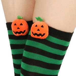 Chaussettes rayées au-dessus du genou pour femmes, motif démon <span class=keywords><strong>de</strong></span> dessin animé et citrouille, pour Halloween, cosplay et fêtes costumées - Product Image 6