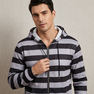 Women's Striped Hooded <b>Zip</b>-<b>Up</b> Sweatshirt Long Sleeve Regular Fit Breathable Windproof Knitted Polyester Winter Casual Wear - Product Image 4