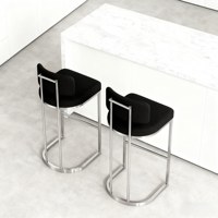 Tabouret de bar Bauhaus moderne et minimaliste en acier inoxydable pour usage domestique, tabouret haut de comptoir avec dossier, non rotatif, non réglable