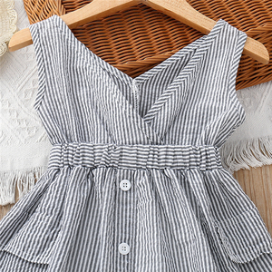 Vestido corto de algodón sin mangas para niña, traje de Diseño a rayas blancas y negras - Product Image 2