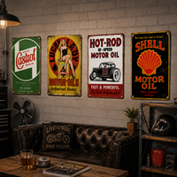 Letreros Metálicos Vintage de Hierro, Decoraciones de Pared para Garaje, Pósters de Coches Hot Rod, Placas Metálicas de Gasolineras, Decoración Retro para Cuarto de Hombre