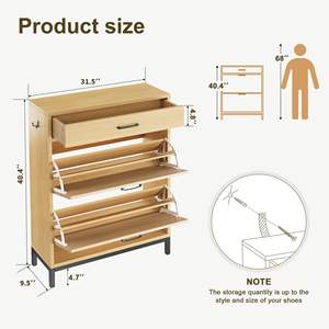 Шкаф для хранения обуви Sunrise для входа, шкаф для обуви Boho с 2 откидными ящиками, скрытый узкий шкаф для обуви - Product Image 2