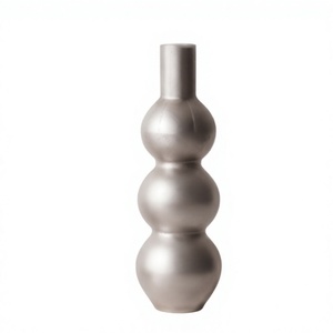 Vase décoratif en métal argenté de luxe, forme sphérique empilable moderne, texture, récipient à fleurs pour la maison, le bureau, le hall, l'aménagement intérieur - Product Image 1