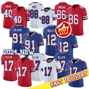 2024 uomini 17 Josh Allen 40 Von Miller maglie da Football americano 12 Jim Kelly 88 Dawson Knox 13 Gabe Davis 91 Ed Oliver