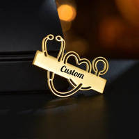 Broche de médico personalizado con logotipo grabado, Pin de solapa con nombre grabado, estetoscopio, insignia médica, regalo para enfermera