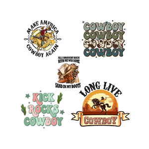 Transferts thermiques personnalisés Howdy Cowboys Cowgirls Designs, <span class=keywords><strong>film</strong></span> transparent, plastisol prêt à presser à chaud, transfert DTF pour t-shirts et vêtements - Product Image 2