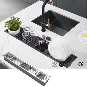 Évier de cuisine de luxe en acier inoxydable 304, couleur personnalisée, avec <span class=keywords><strong>plateau</strong></span> d'égouttage long intégré <span class=keywords><strong>pour</strong></span> poste de travail et bar - Product Image 3