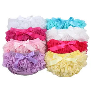 Summer wholesale underwear 4 layers lace ruffle bloomers solid color baby girl lace bloomers